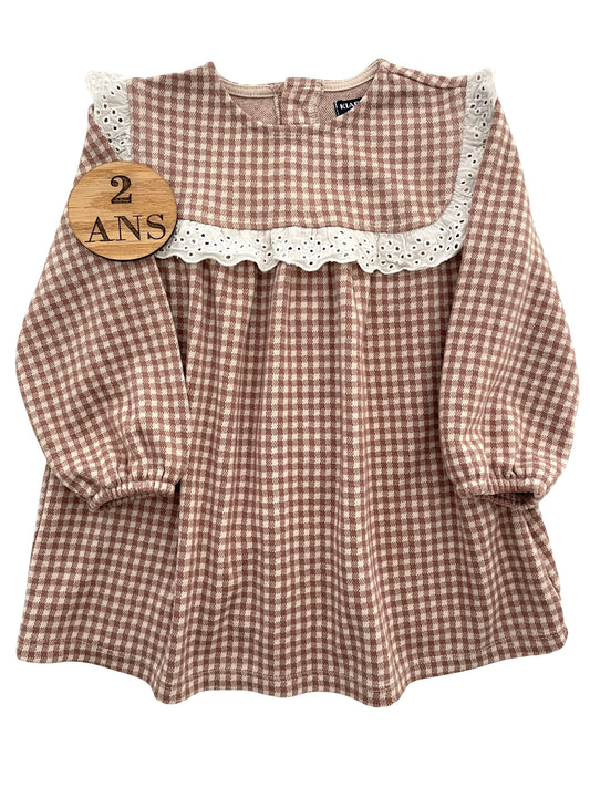 Robe tissus épais, vichy, marron, Kiabi