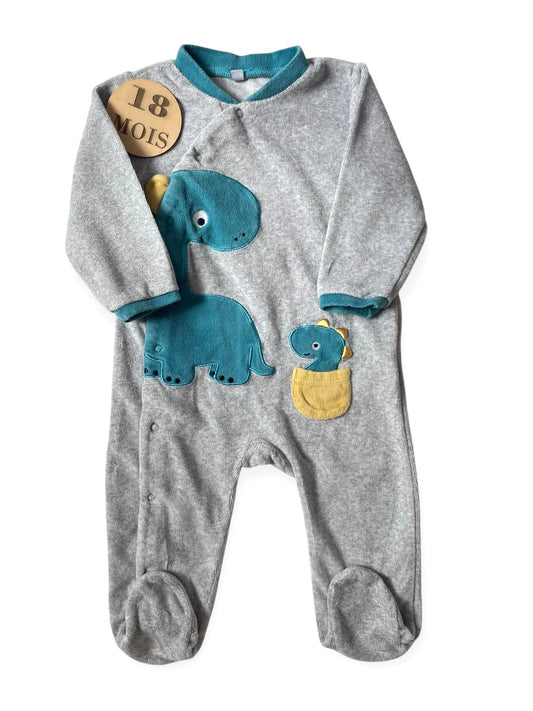 Pyjama velours gris, dinosaures