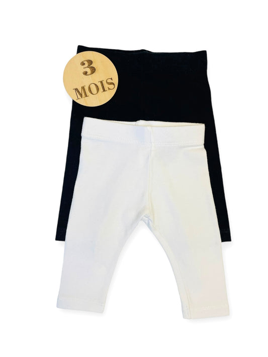 Lot 2 leggings, blanc et noir, Kiabi