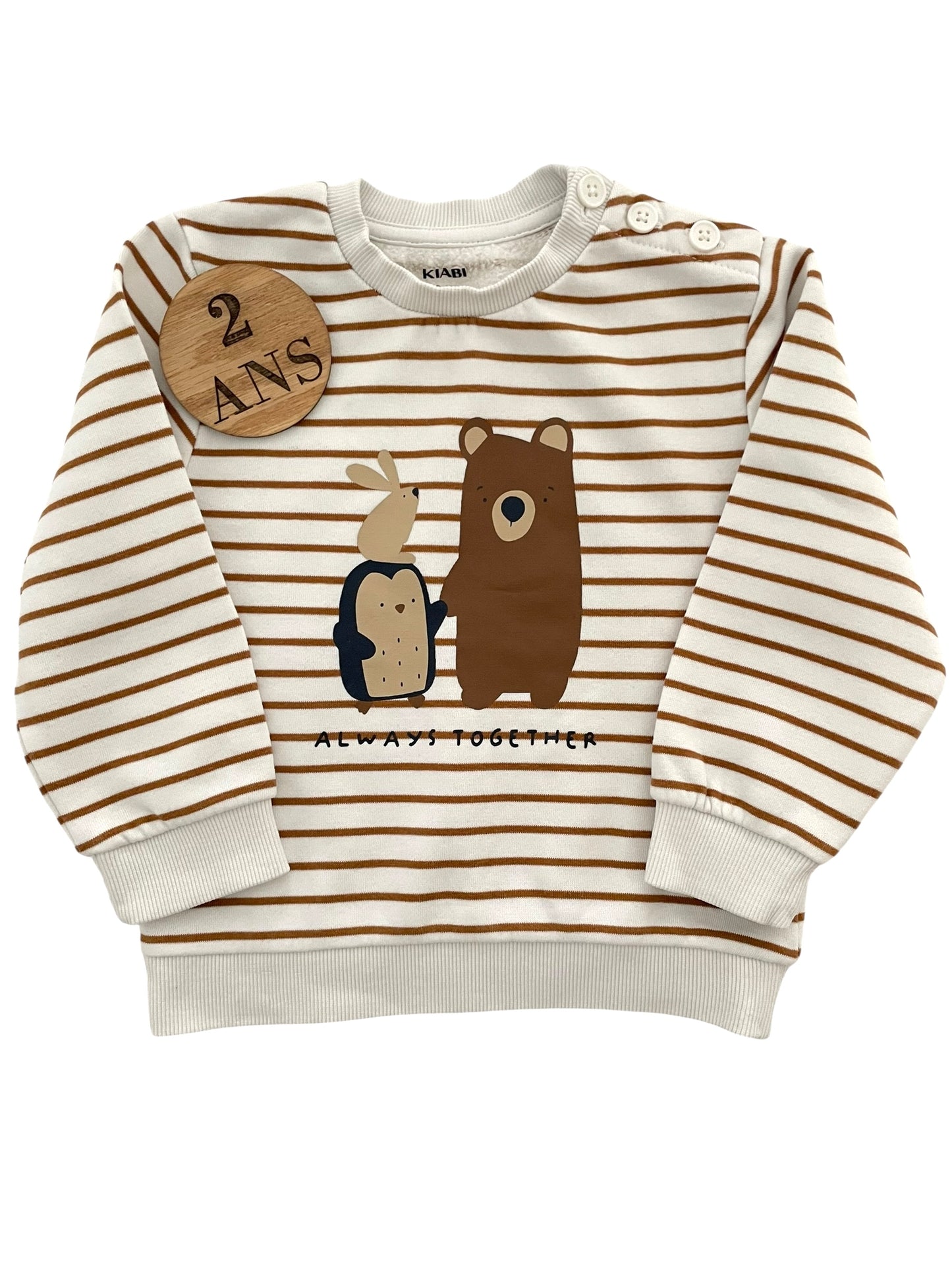 Sweat rayé, écru - marron, Kiabi