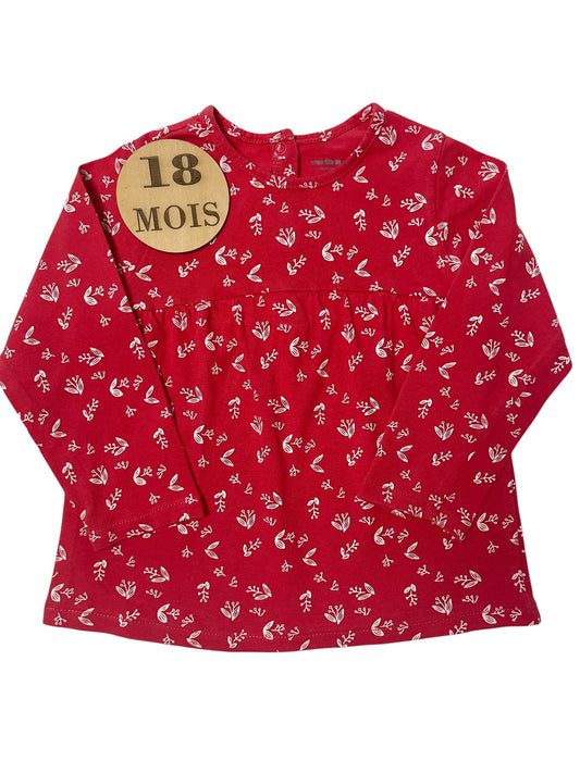 Blouse coton, rouge fleurie, Vertbaudet