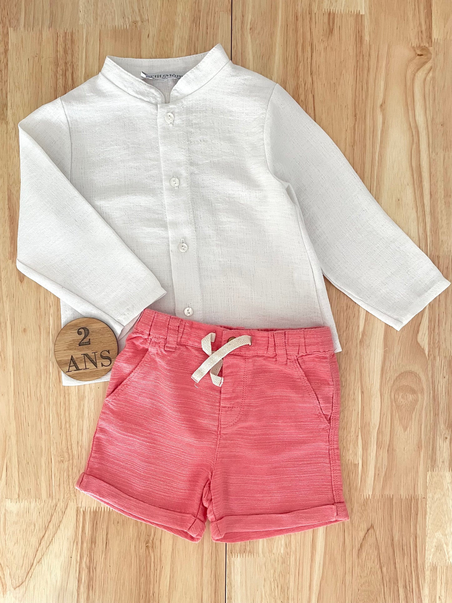Ensemble chemise et short rose, 2 ans