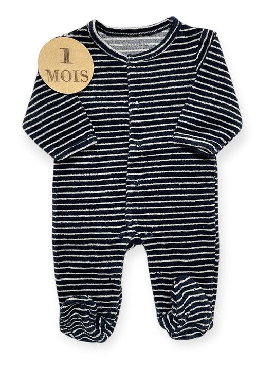 Pyjama velours, rayé, Vertbaudet