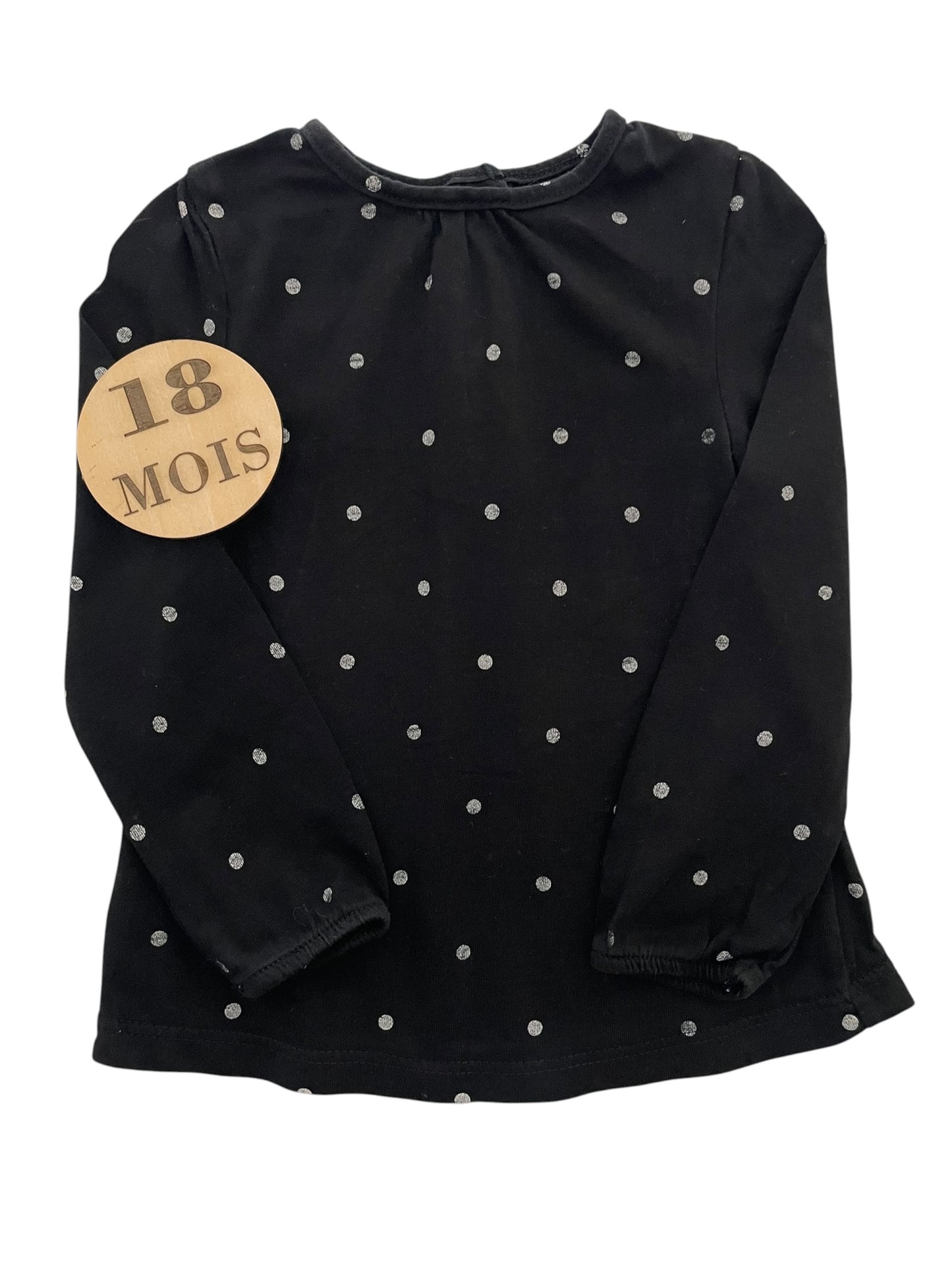 Tee-shirt noir à pois, bébé rêve