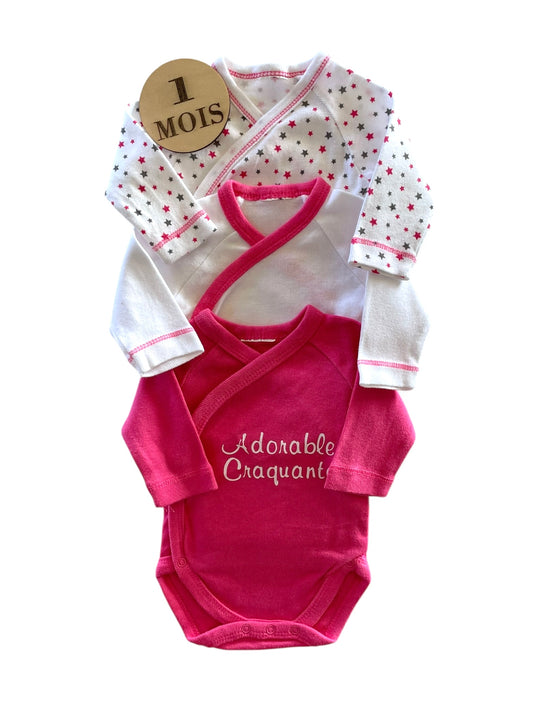 Lot 3 bodies, roses et blanc, Mots d’enfants