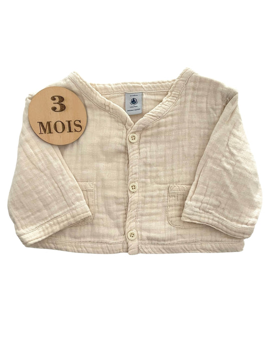 Gilet / veste écru, gaze de coton, Petit Bateau