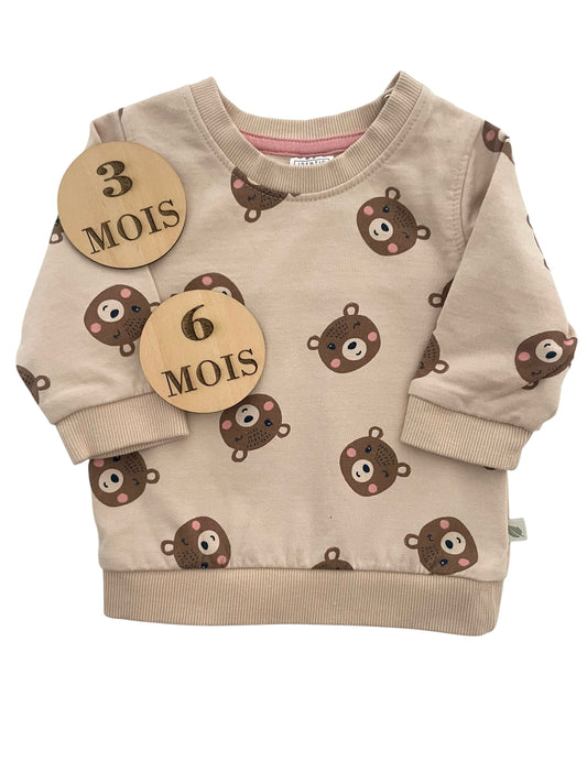 Sweat fin beige, oursons, identic Nature
