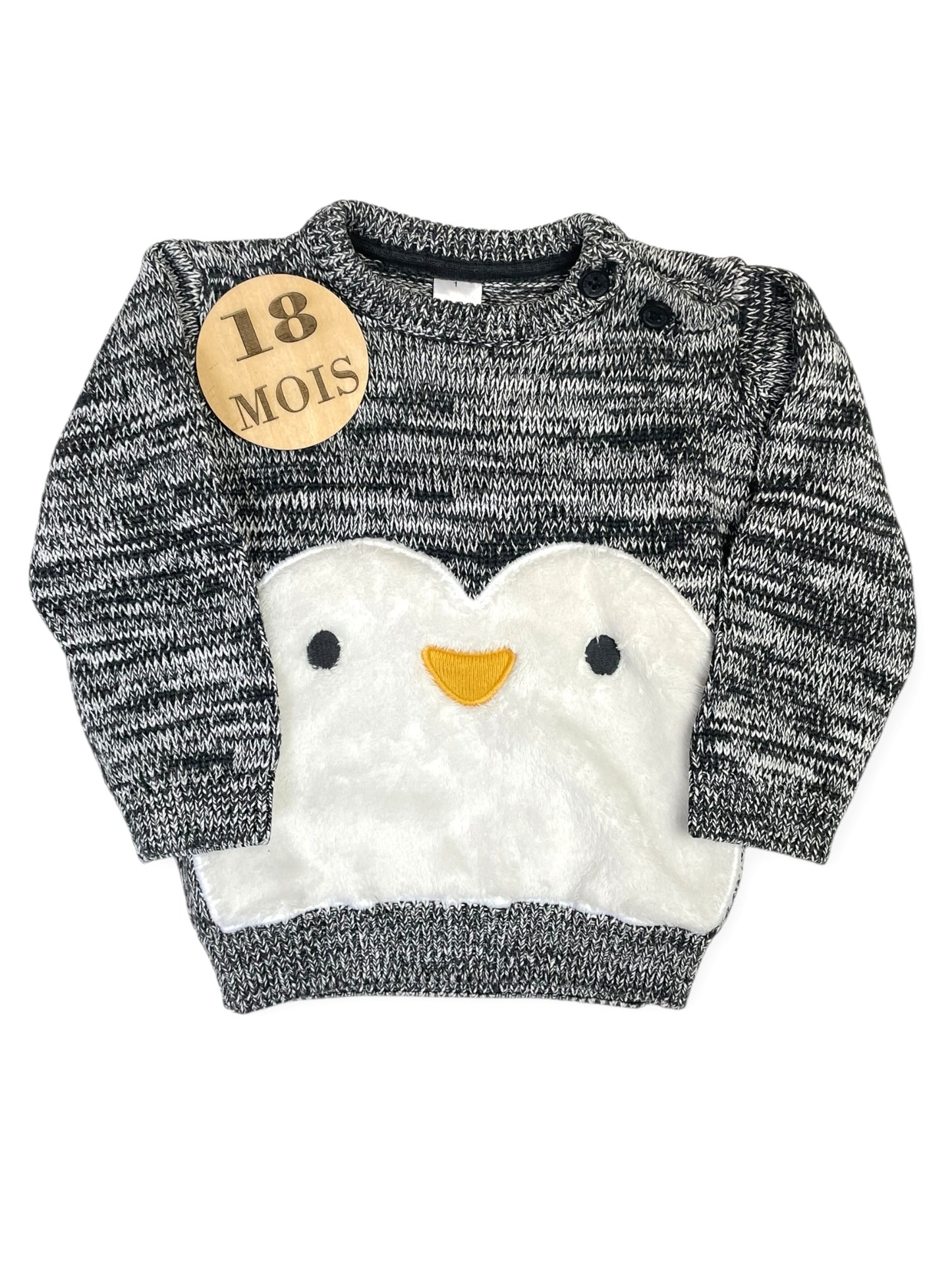 Pull épais, gris, pingouin