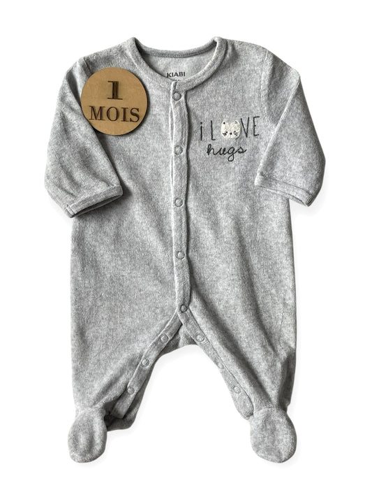 Pyjama velours, gris clair, Kiabi