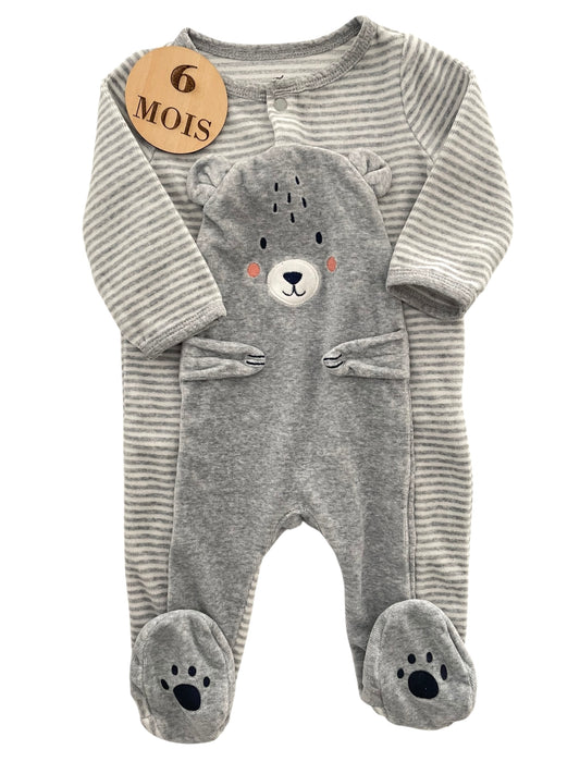 Pyjama velours gris, rayé, ours, Sergent Major