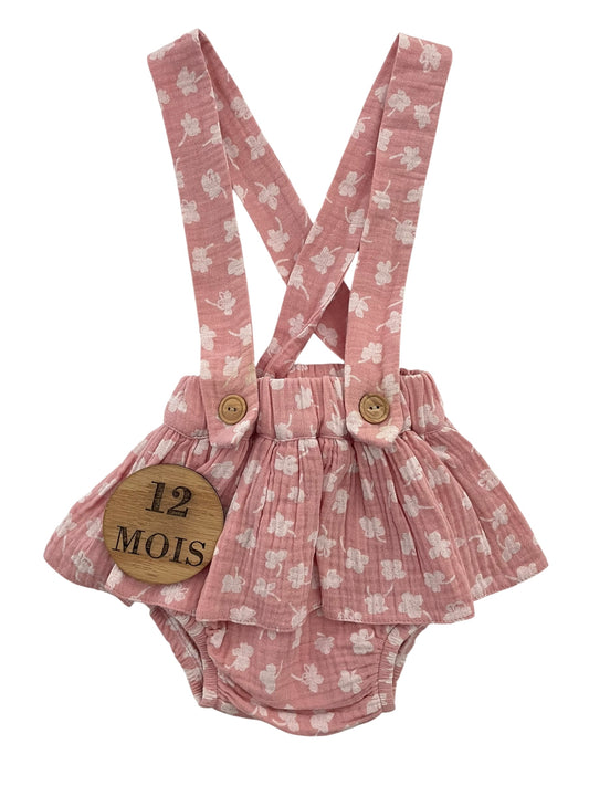 Bloomer volants + bretelles, rose et blanc