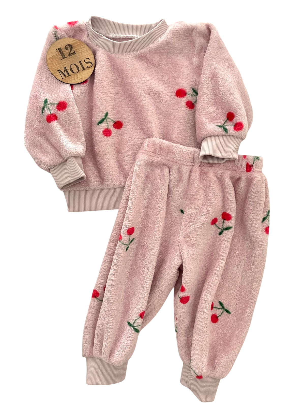 Pyjama velours 2 pièces, rose, cerise