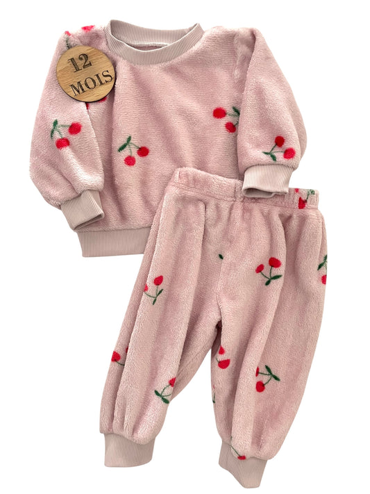 Pyjama velours 2 pièces, rose, cerise