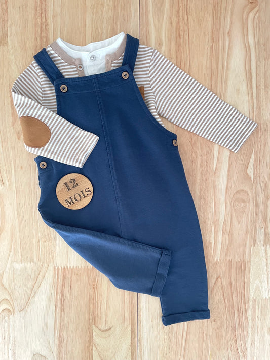 Ensemble tee-shirt rayé et salopette, 12 mois