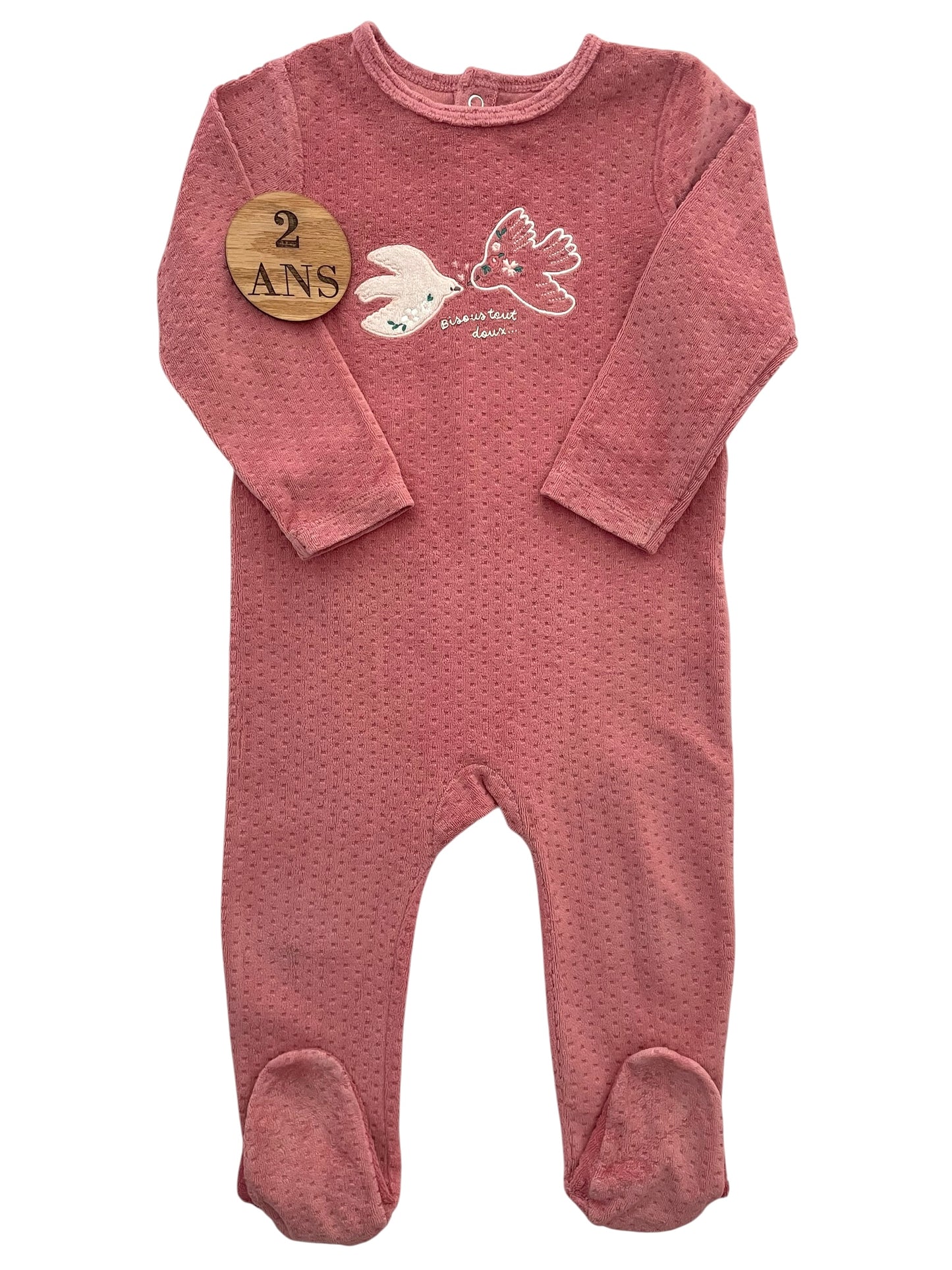 Pyjama velours, rose, oiseaux, Gémo