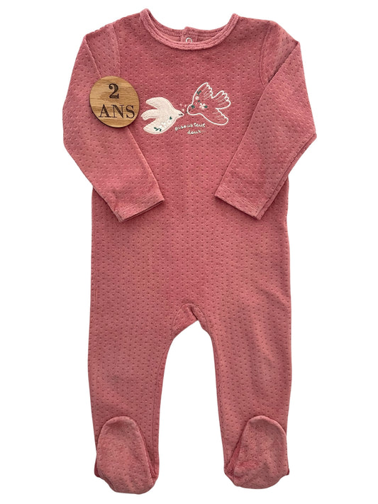 Pyjama velours, rose, oiseaux, Gémo