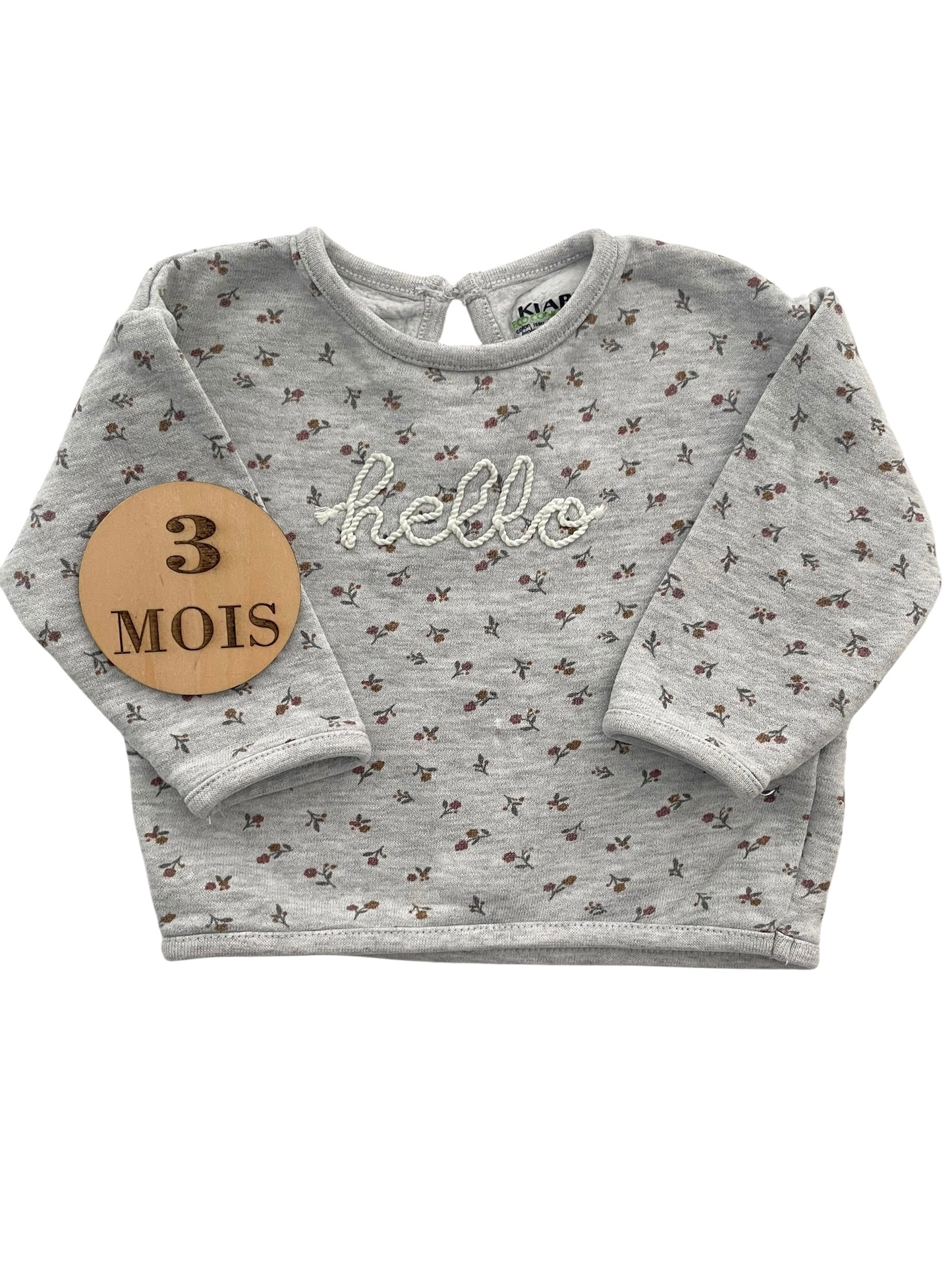 Sweat fin gris fleuri, Kiabi