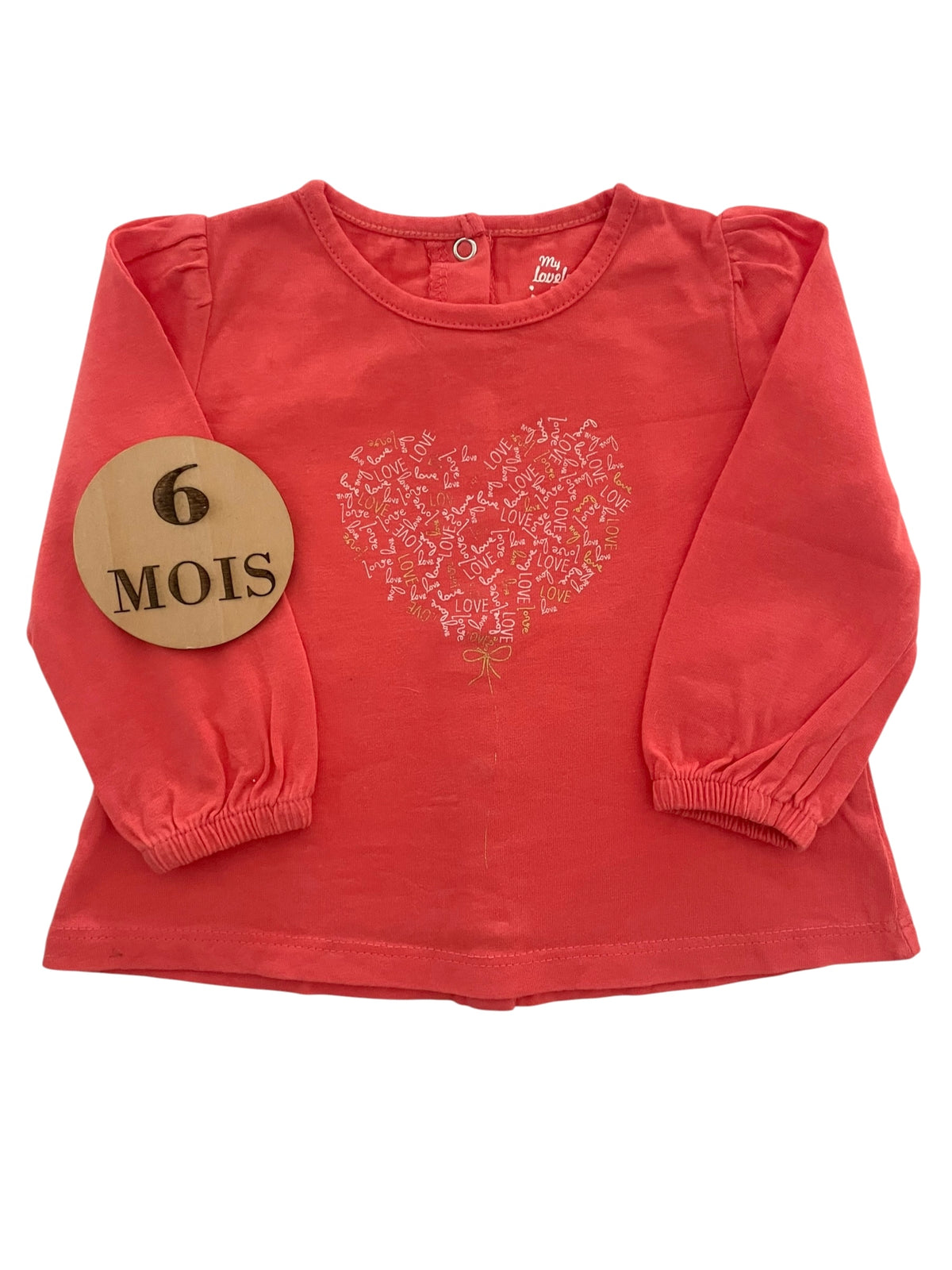 Tee-shirt rouge / orange, cœur, TAO