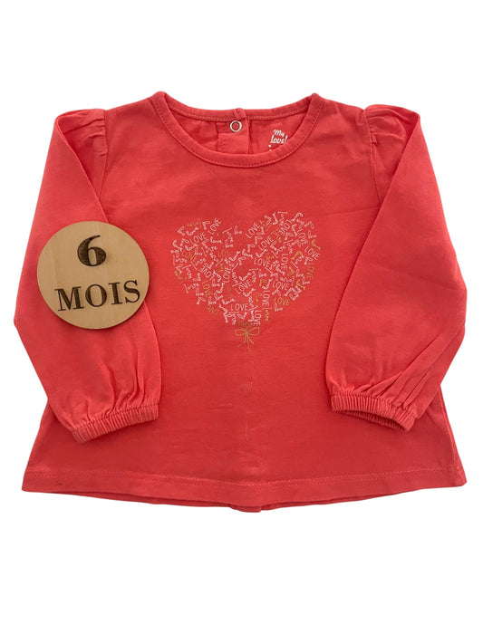 Tee-shirt rouge / orange, cœur, TAO