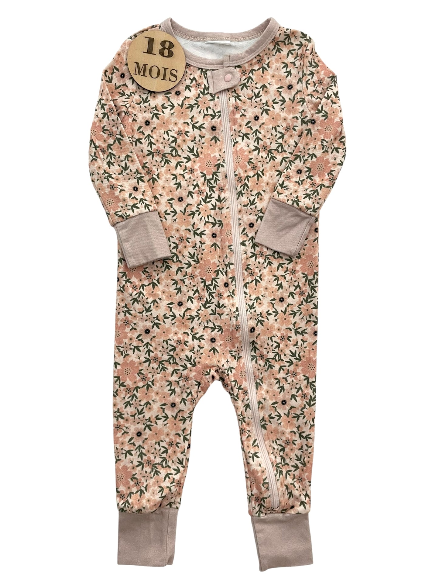 Pyjama côtelé rose, fleuri