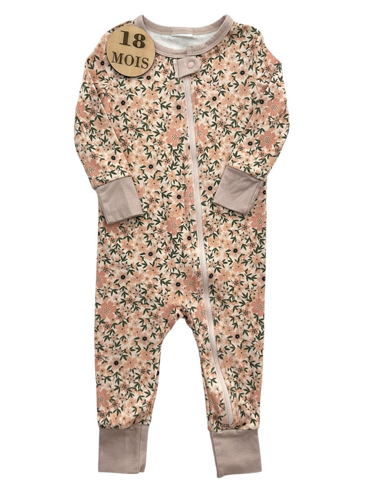 Pyjama côtelé rose, fleuri