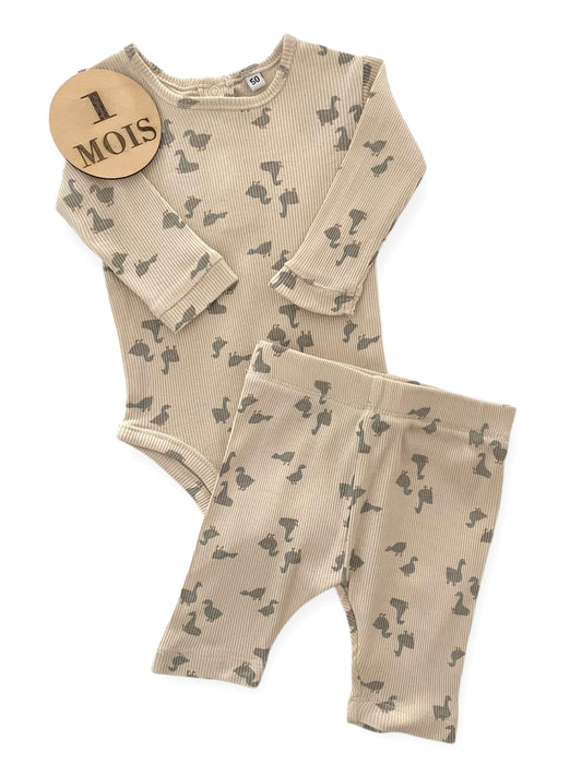 Ensemble body et legging, côtelé, oies