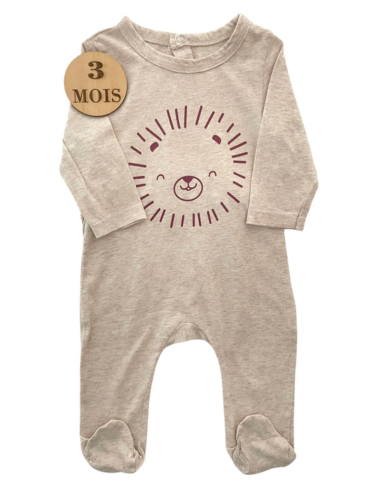 Pyjama coton, beige, lion, mots d’enfants