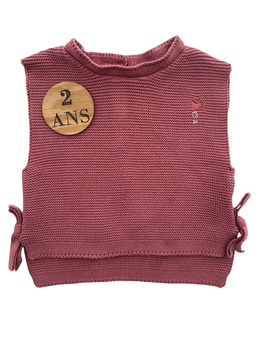Pull sans manche, crochet, vieux rose, Week-end à la mer