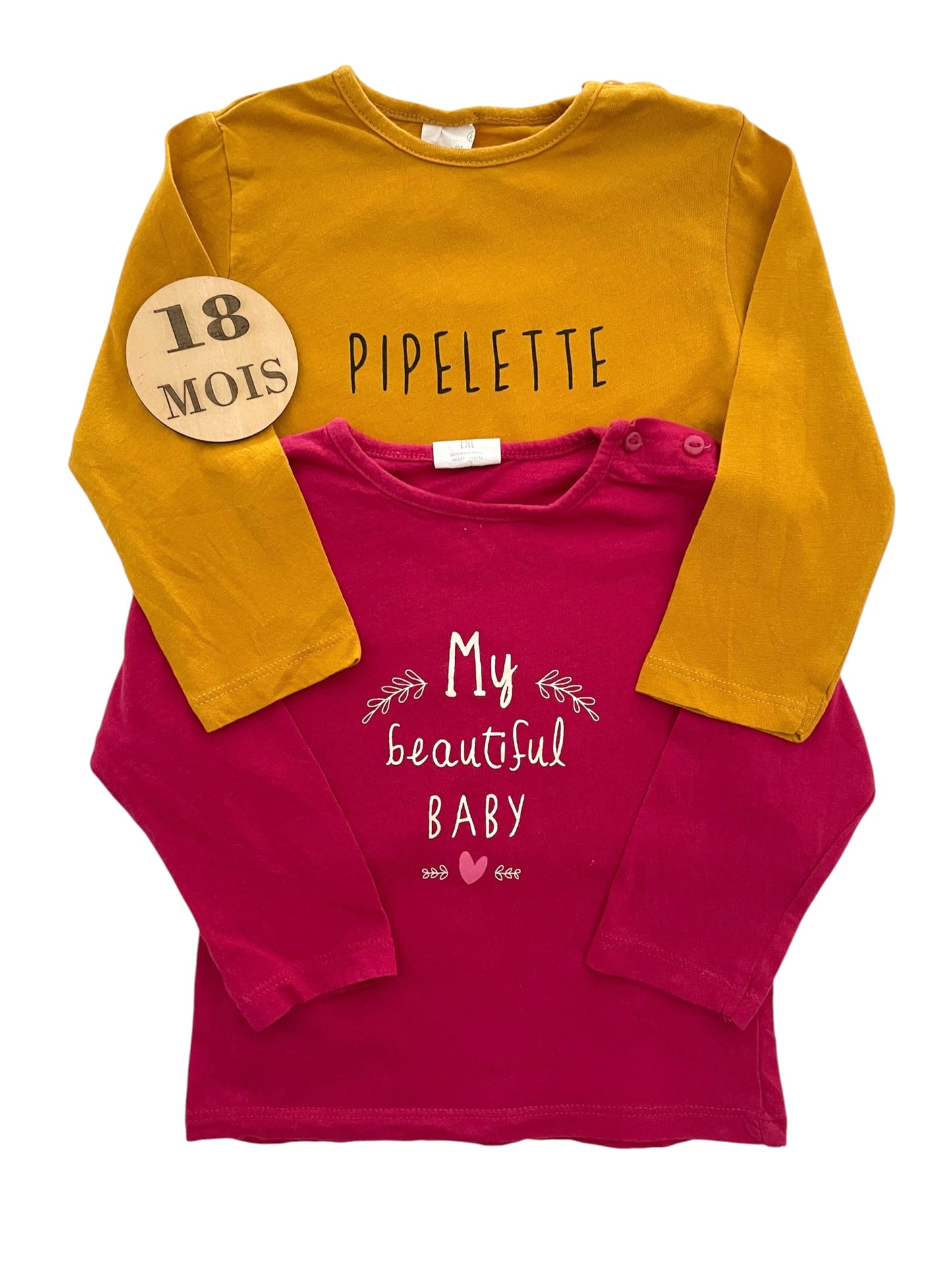 Lot 2 tee-shirt, rose et moutarde, Kiabi