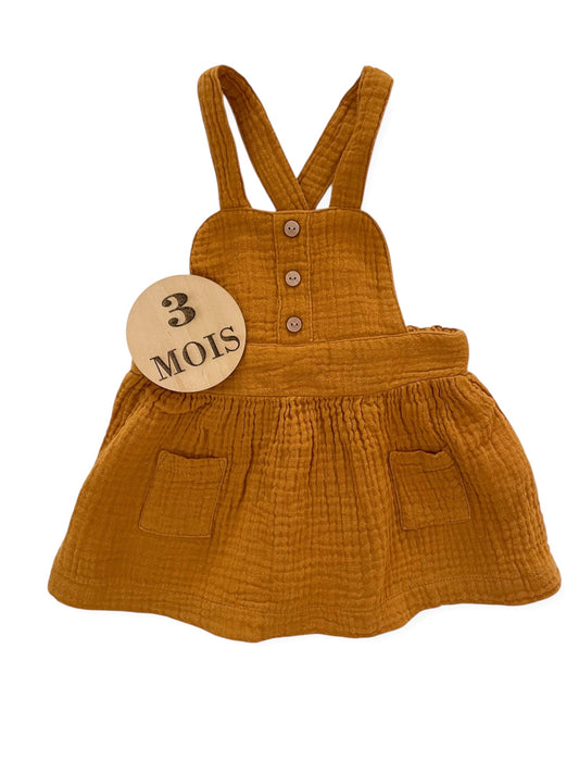 Robe salopette, gaze de coton, moutarde, Kiabi