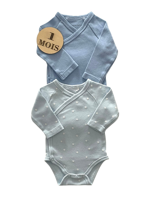 Lot de 2 bodies bleus, Mes petits cailloux/ In extenso