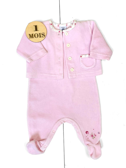 Combinaison sans manche et gilet velours, rose, Petit Bateau