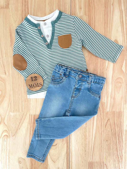 Ensemble tee-shirt rayé et jean slim, 12 mois