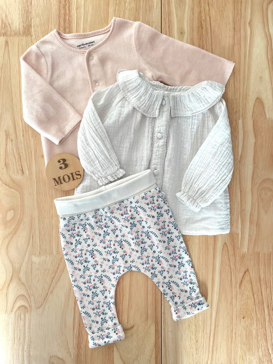 Ensemble 3 pièces; gilet, chemisier et pantalon côtelé