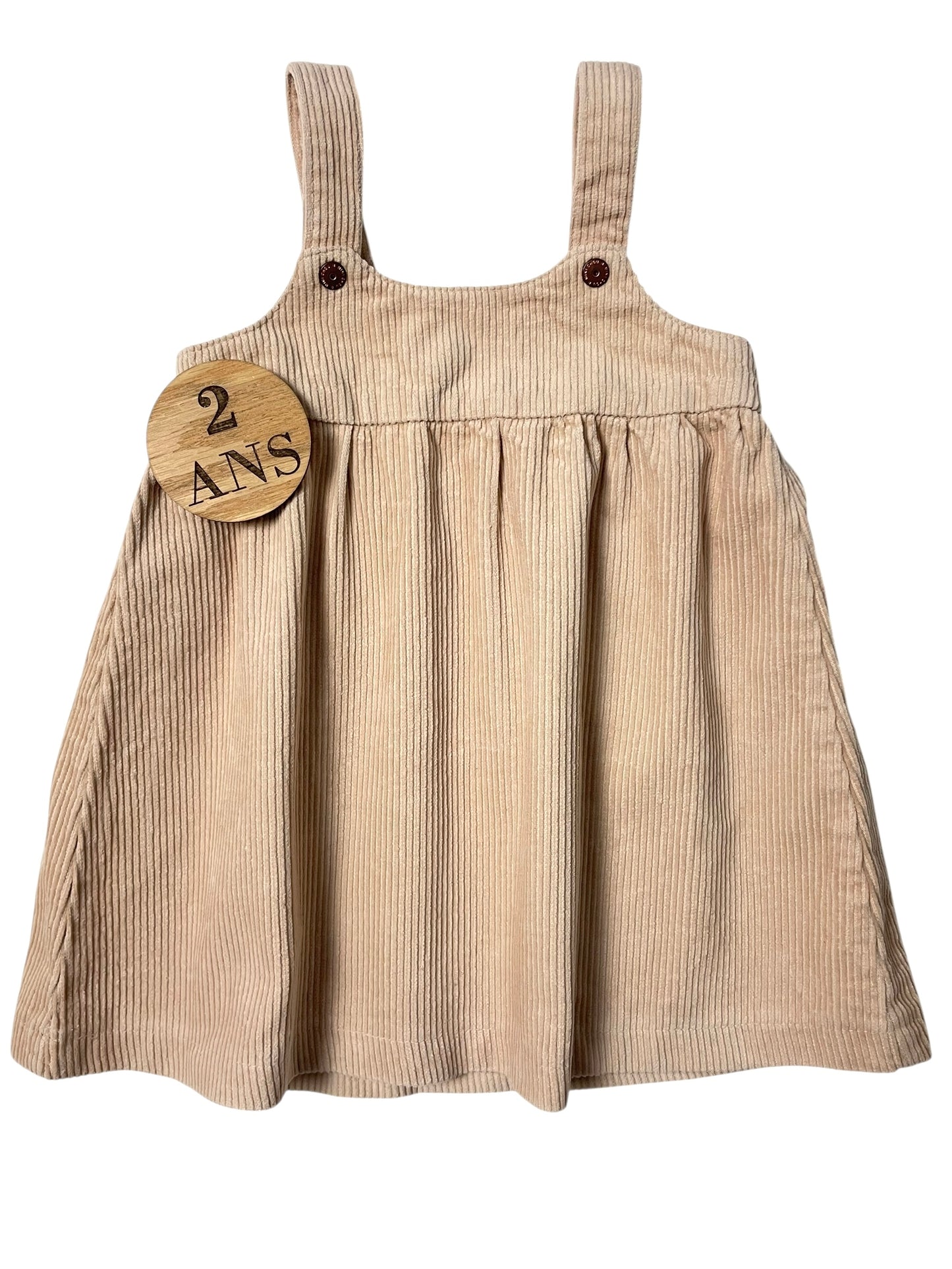 Robe salopette velours côtelé, beige, Kiabi