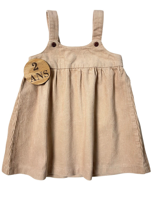 Robe salopette velours côtelé, beige, Kiabi