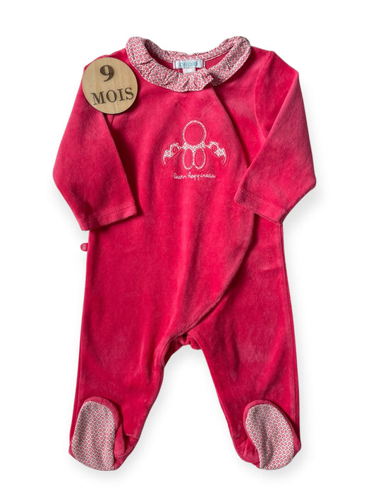 Pyjama velours à col, framboise, Obaibi