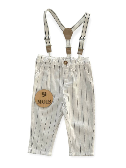 Pantalon avec bretelles, effet lin, Kiabi