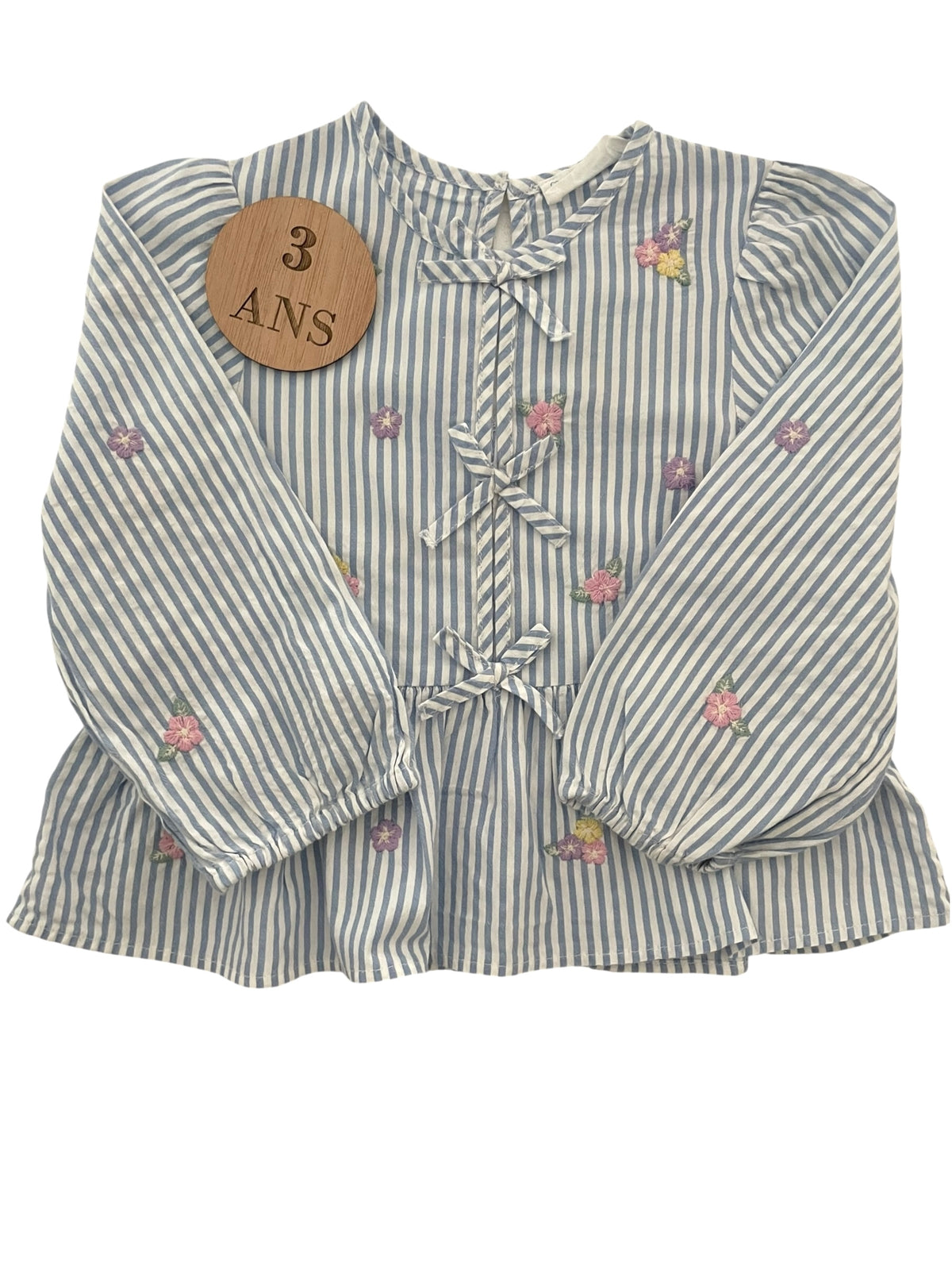 Blouse rayée bleue, fleurie, Primark