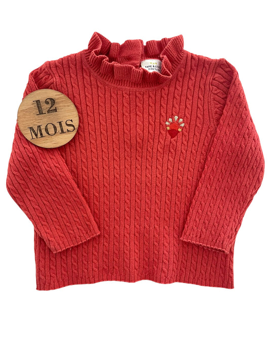 Pull en mailles, rouge/ orange, TAO