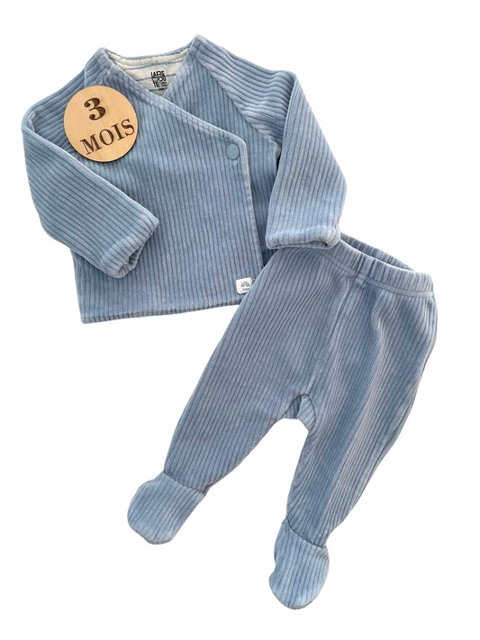 Ensemble gilet et pantalon en velours, bleu, La Redoute