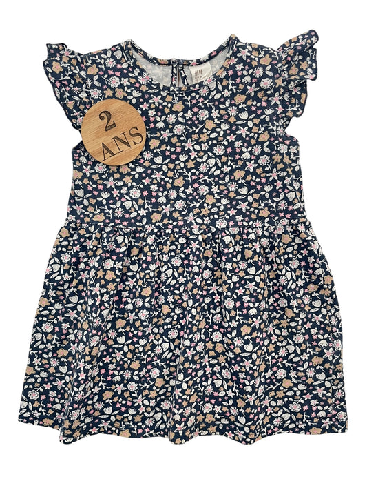 Robe unie, bleu-nuit, fleurie, H&M