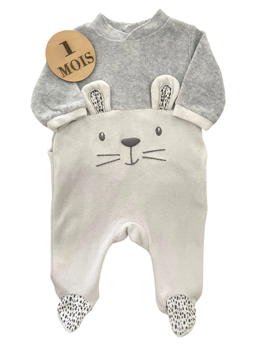 Pyjama velours gris, lapin