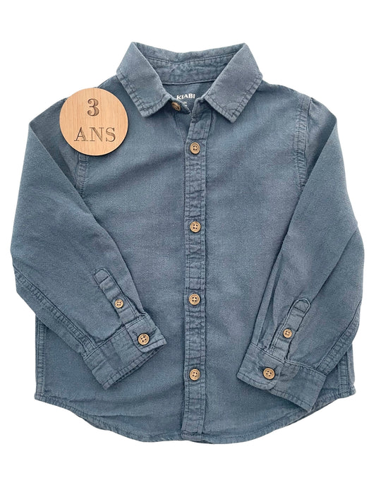 Chemise bleue, 50% lin, Kiabi