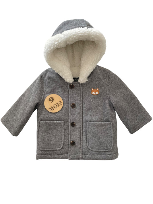 Manteau gris, fourré, Kiabi