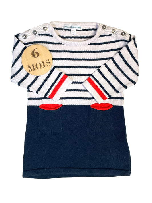 Robe pull, rayée bleu-marine et blanc, Vertbaudet