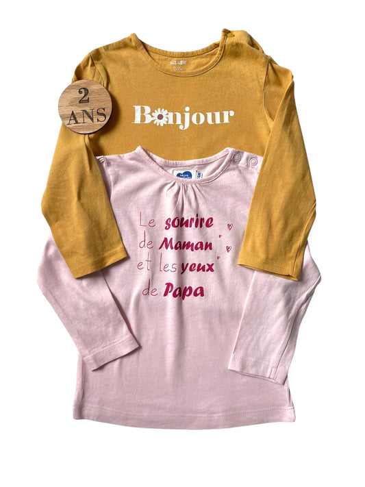 Lot de 2 tee-shirts, moutarde et rose,