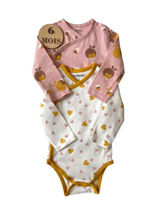 Lot 2 bodies, blanc et rose, pommes et cœurs, Orchestra