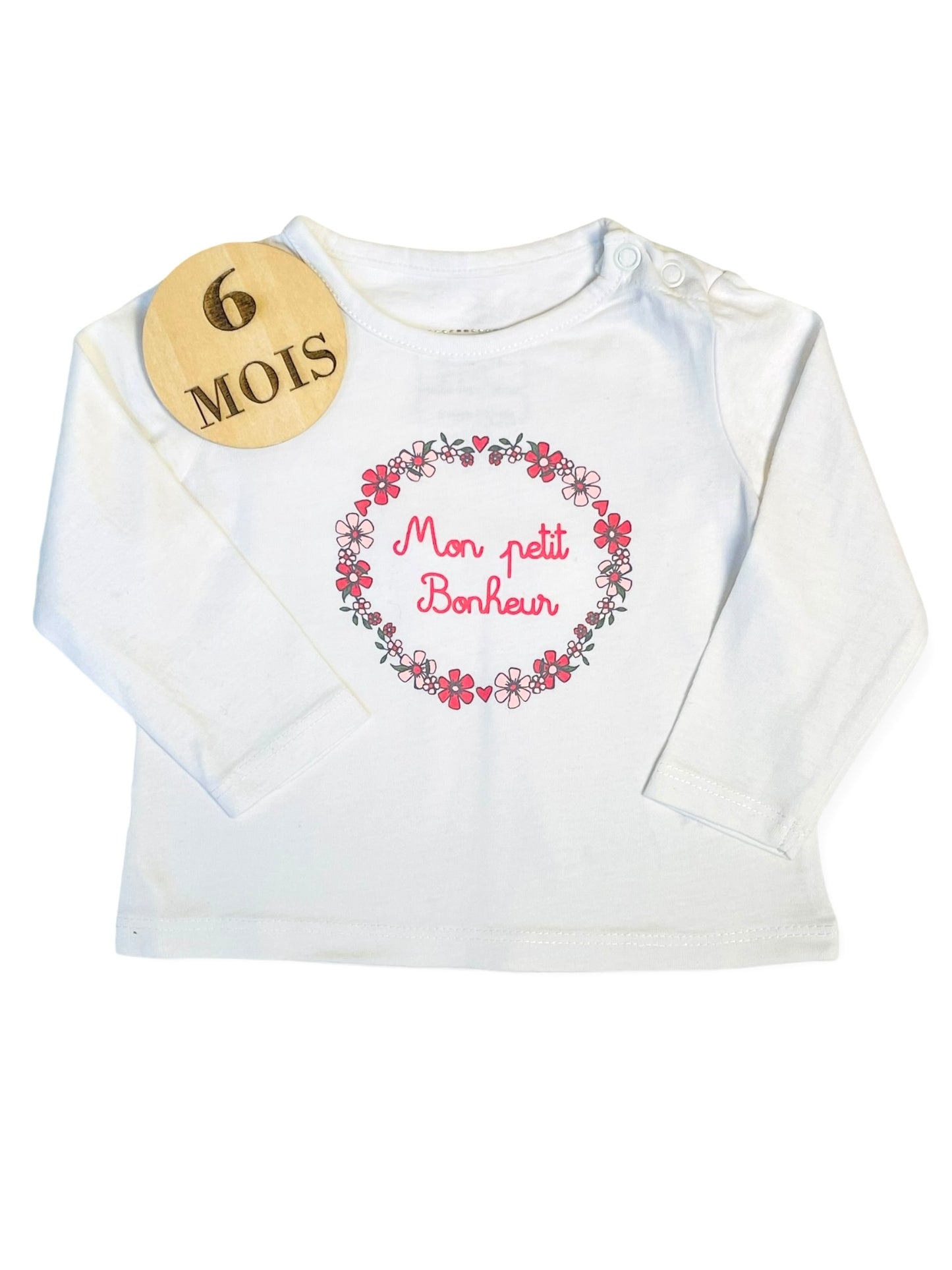 Tee-shirt blanc, mon petit bonheur, FPC