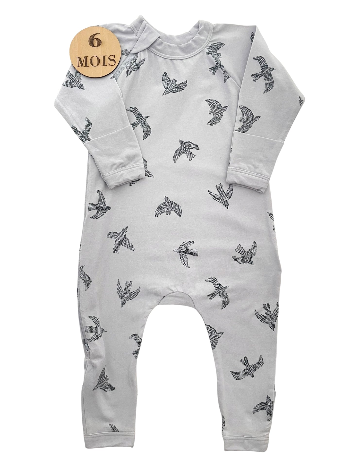 Pyjama coton sans pied, bleu-gris, oiseaux, DIM
